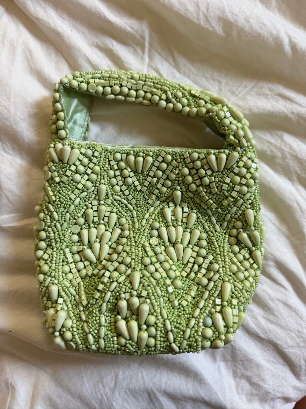 Beaded Handheld Bag in Light Green
